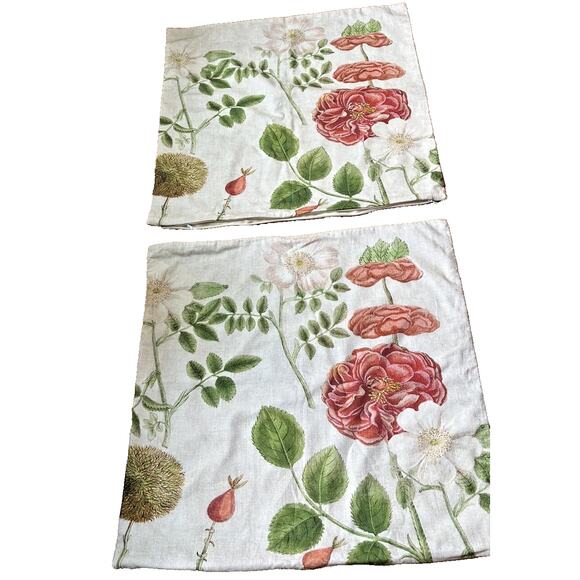 Pottery Barn Serafina Floral Standard Pillow Sham Set 2 Heavy Twill Linen 20x26" - Picture 1 of 14